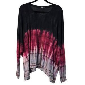 Art of Cloth Top Women's XL/L Black Pink Tie Dye Linen Blend Lagom Lagenlook Art